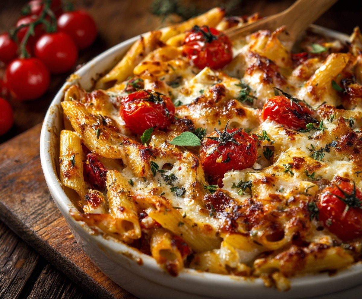 Delicious Cheesy Tomato Feta Pasta Bake