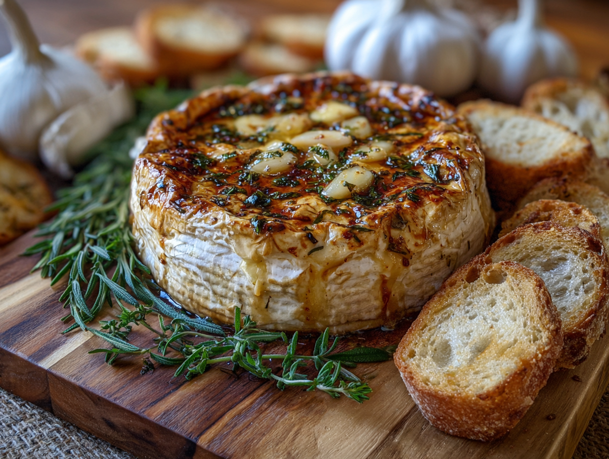 Savory Baked Brie with Garlic and Herbs recepie
