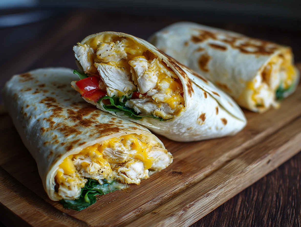 cheesy garlic chicken wraps