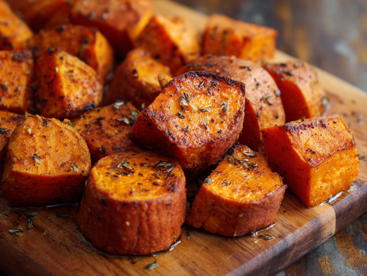 Oven Roasted Sweet Potatoes with Garlic and Rosemary Recipe