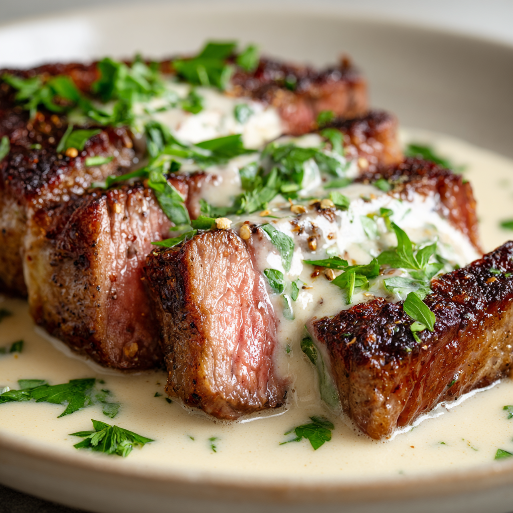 garlic cream sauce ribeye steak