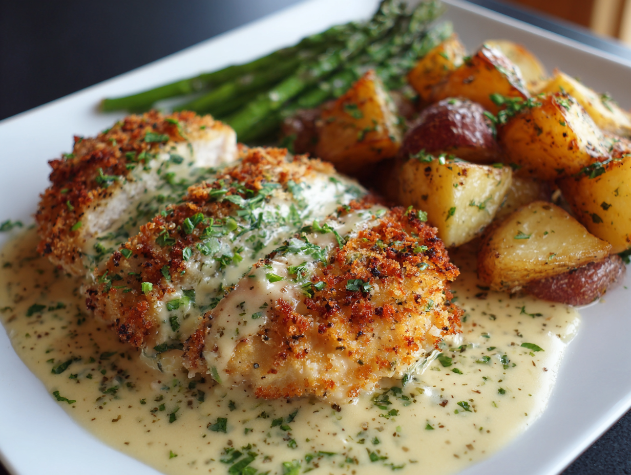 Crispy Parmesan Chicken with Garlic Cream