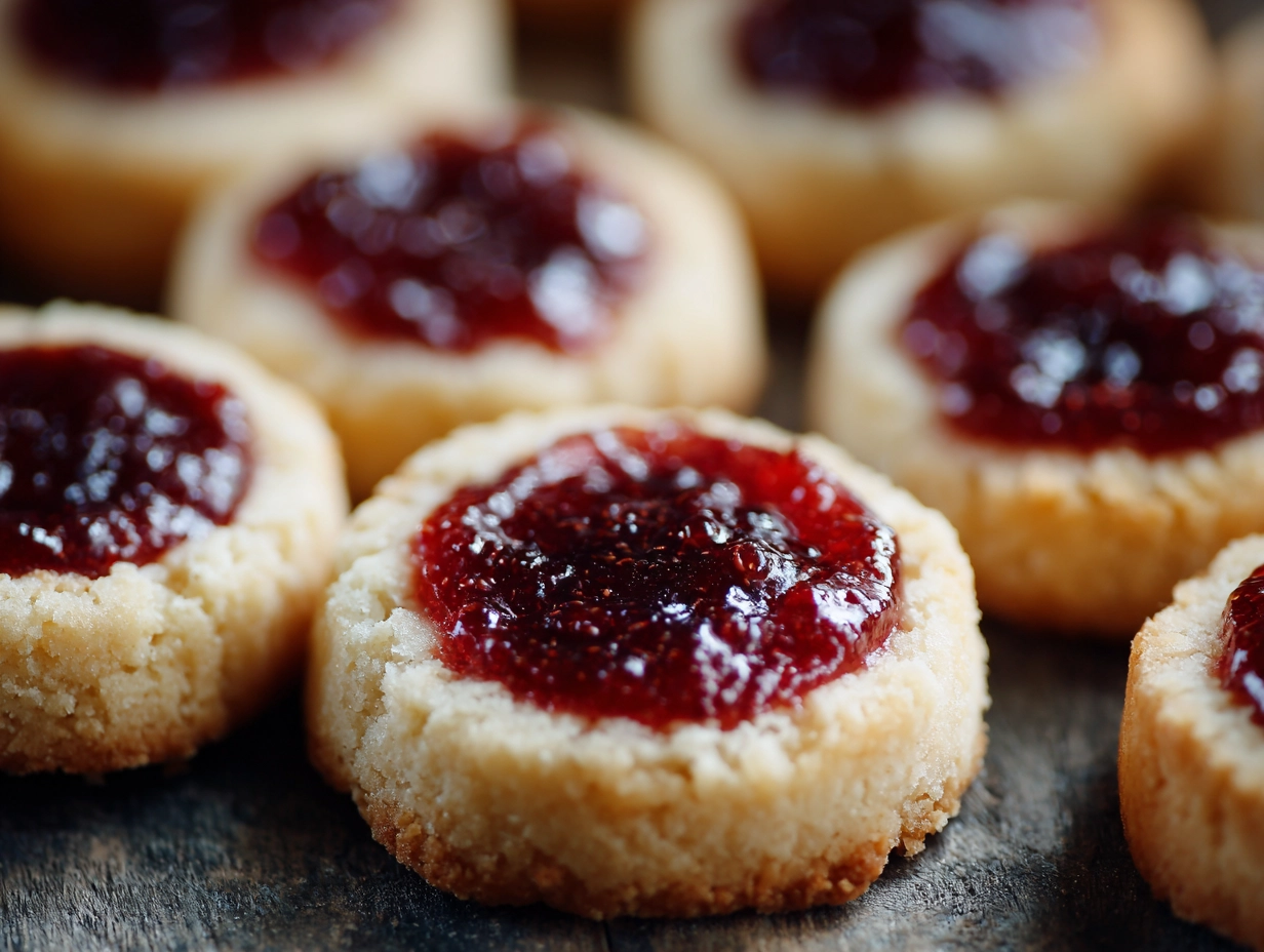 Easy Jam Thumbprint Shortbread Cookies.
