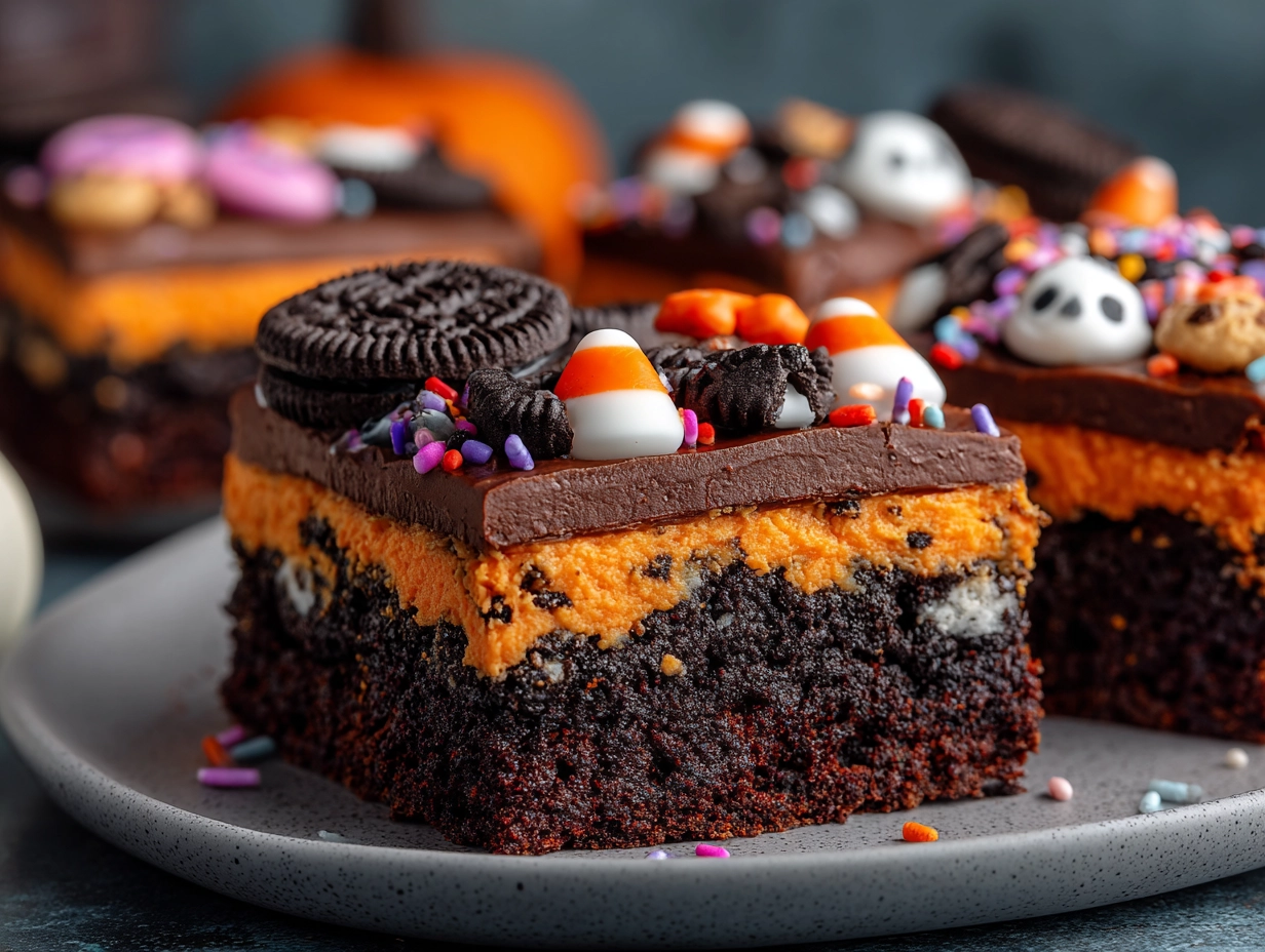 Fudgy Halloween Oreo Stuffed Brownies Recipe.