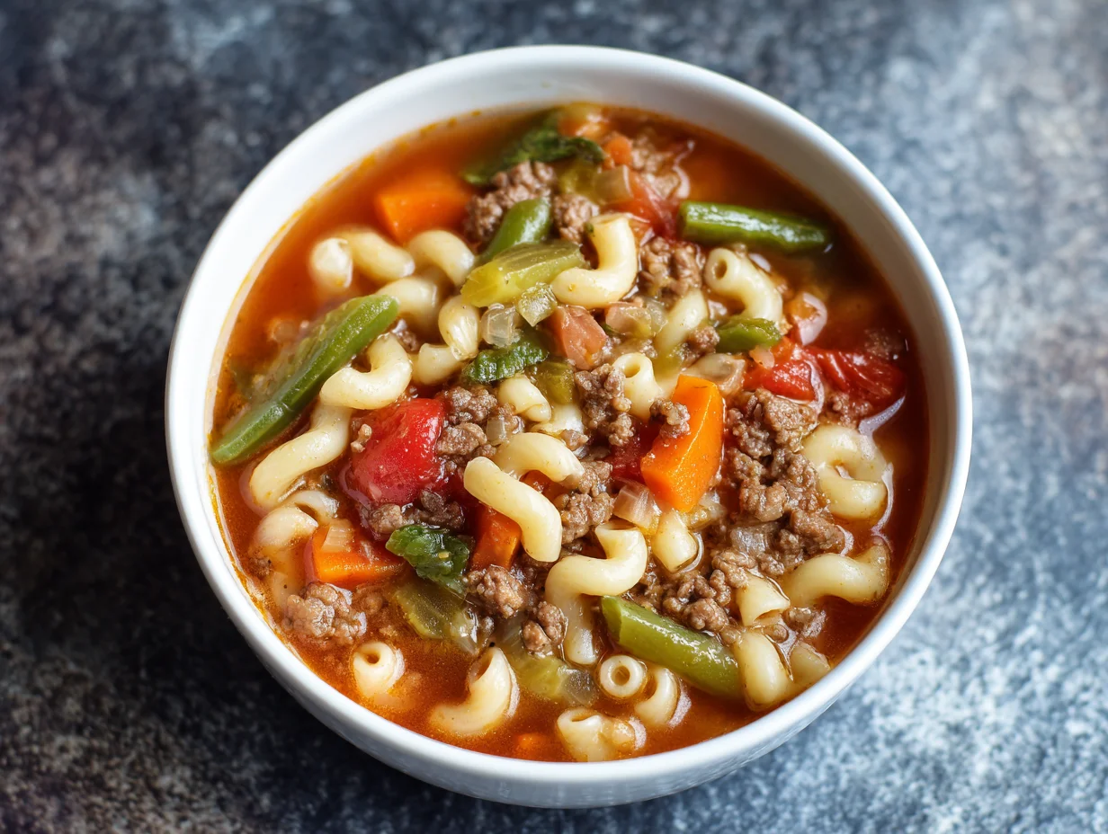 Hamburger Macaroni Soup with Vegetables