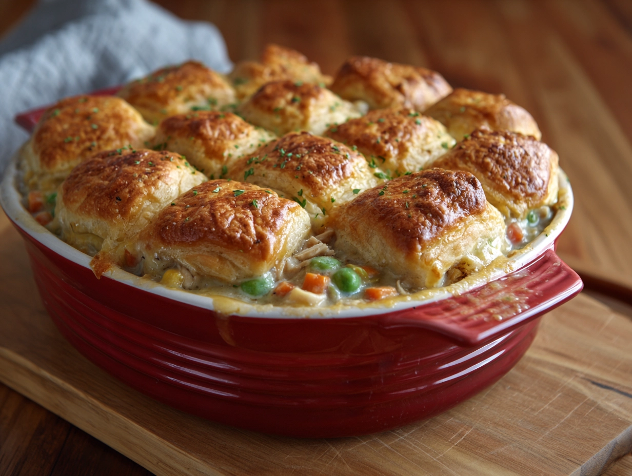 chicken pot pie with cresent rolls.