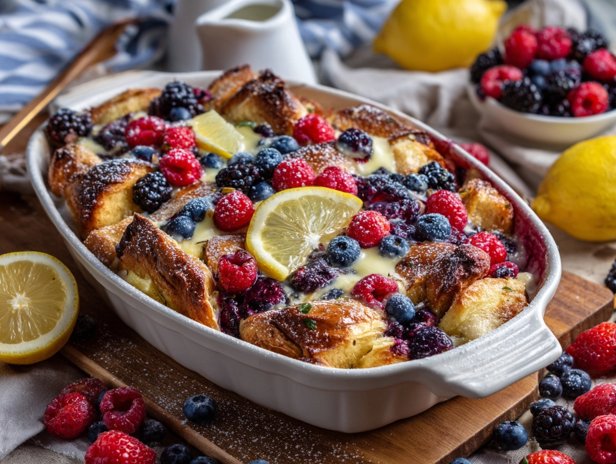 Easy Berry Lemon Croissant Casserole Recipe.