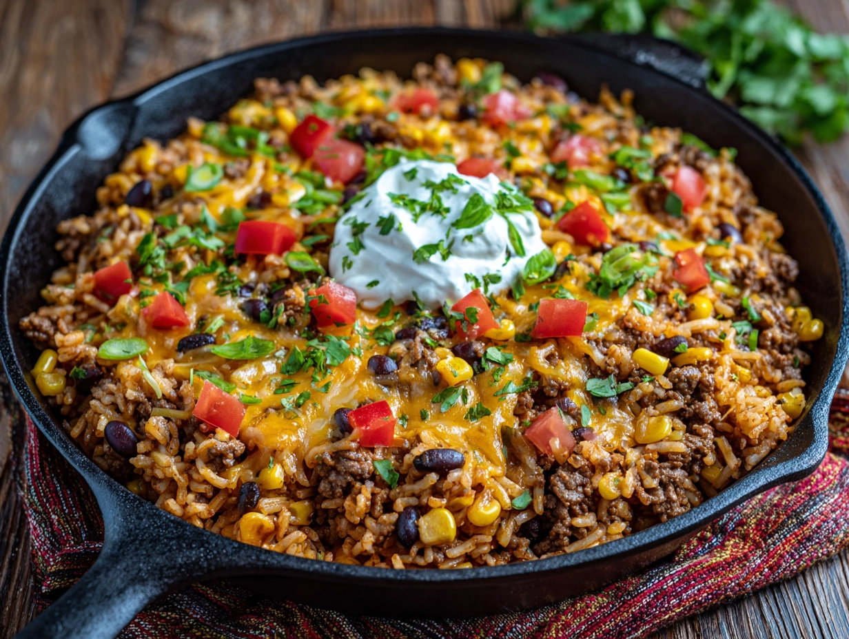 One Skillet Mexican Beef And Rice.