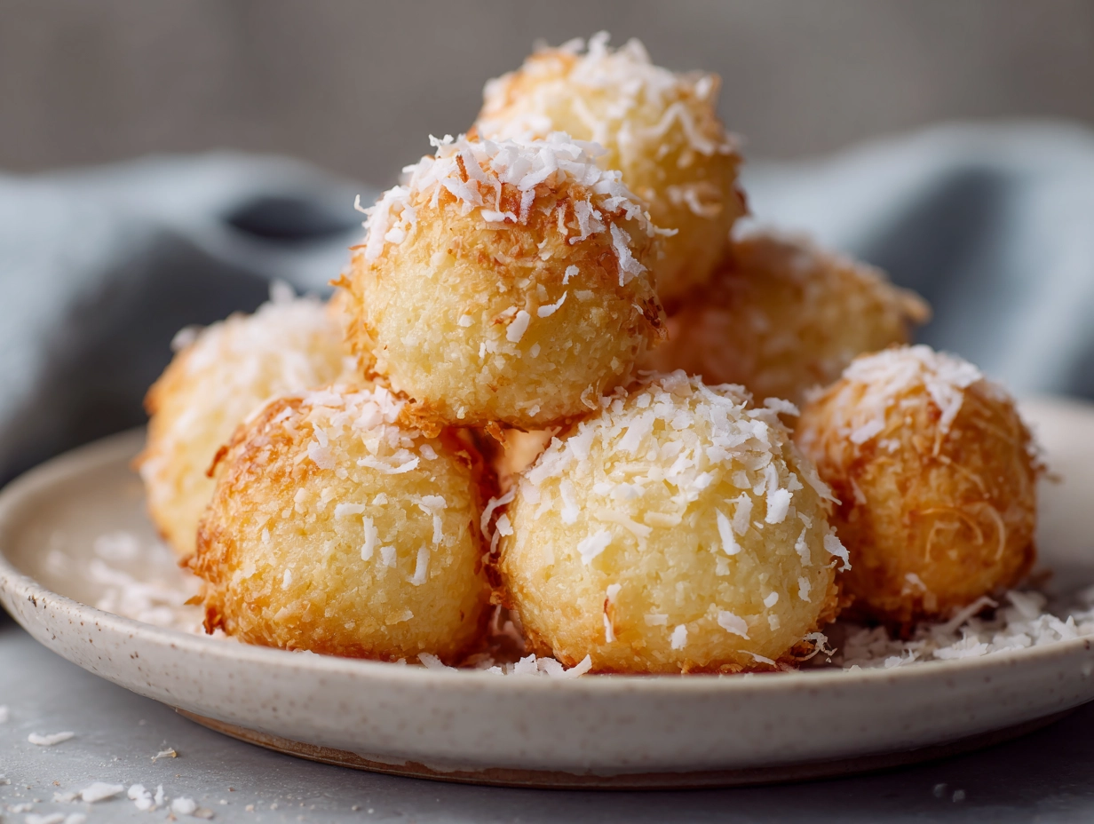 Soft and Fluffy Baked Coconut Donut Holes.