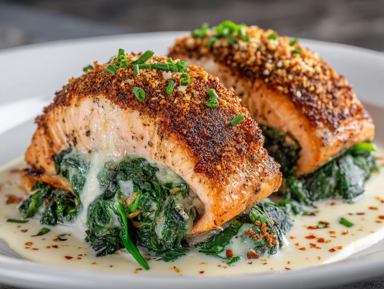Blackened Salmon Stuffed with Spinach and Parmesan