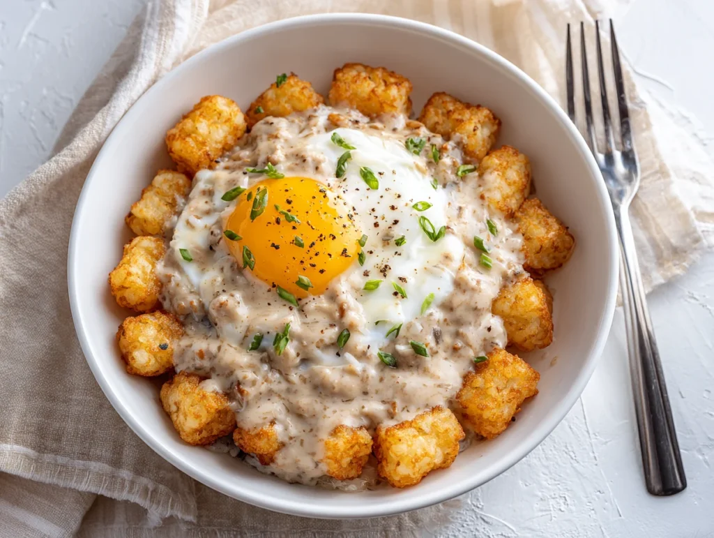 Tater Tot Breakfast Bowl with Sausage Gravy