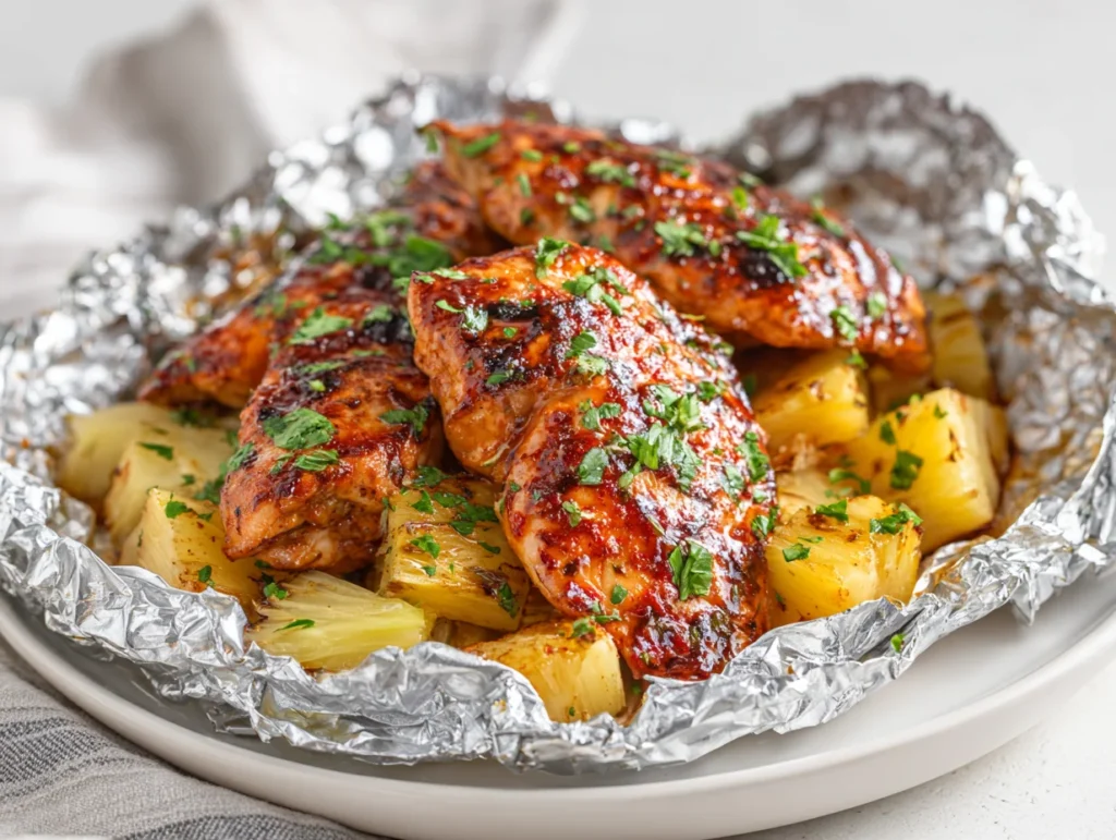 Hawaiian BBQ Chicken Pineapple Foil Packets