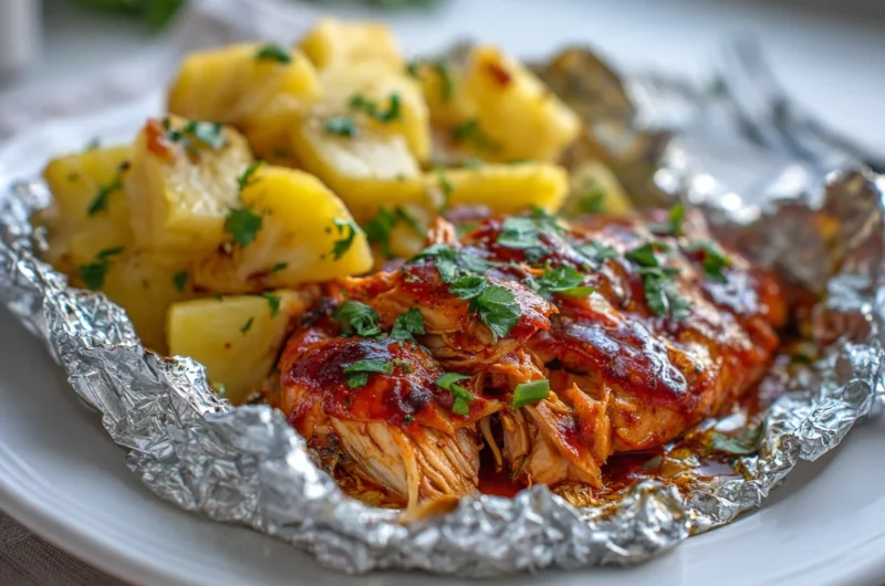Tropical Hawaiian BBQ Chicken Pineapple Foil Packets Recipe