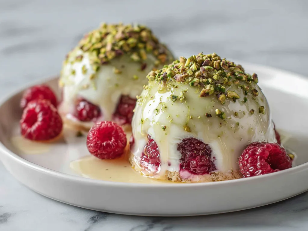 Pistachio Raspberry Cheesecake Domes