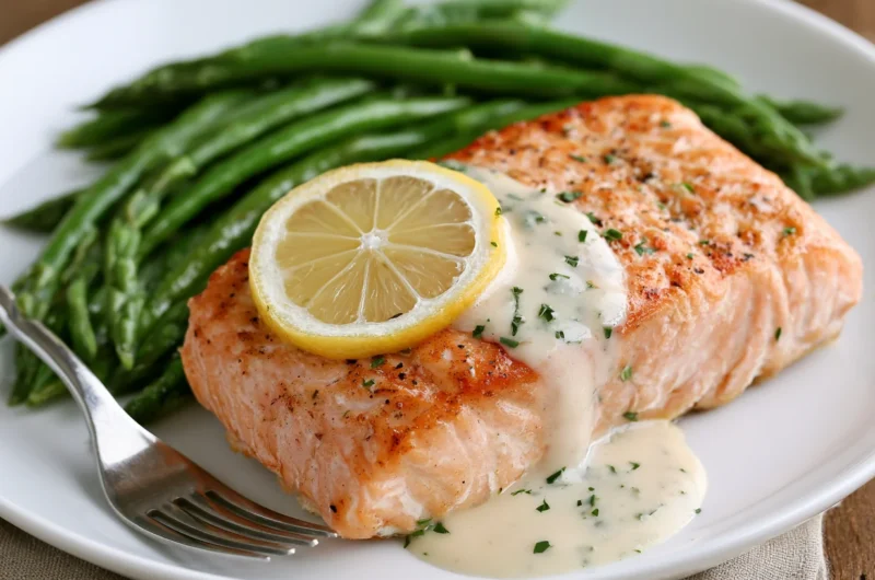 Baked Salmon with Lemon Butter Cream Sauce Recipe