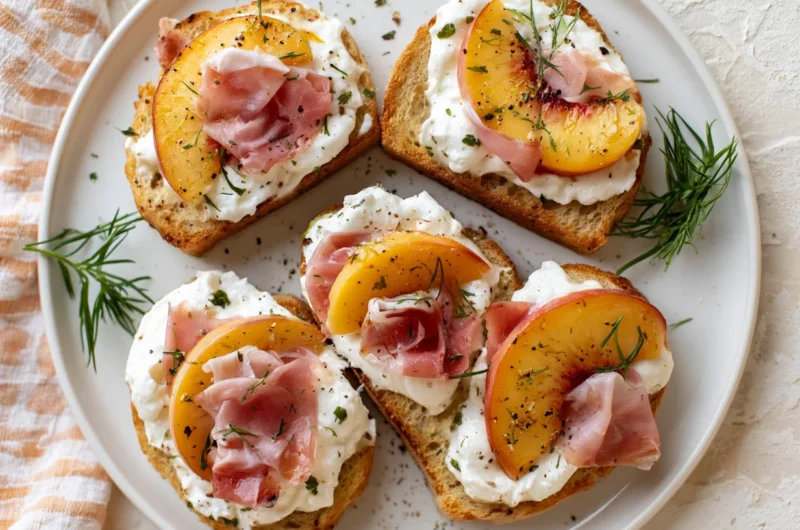 Burrata Crostini with Prosciutto and Peaches Recipe
