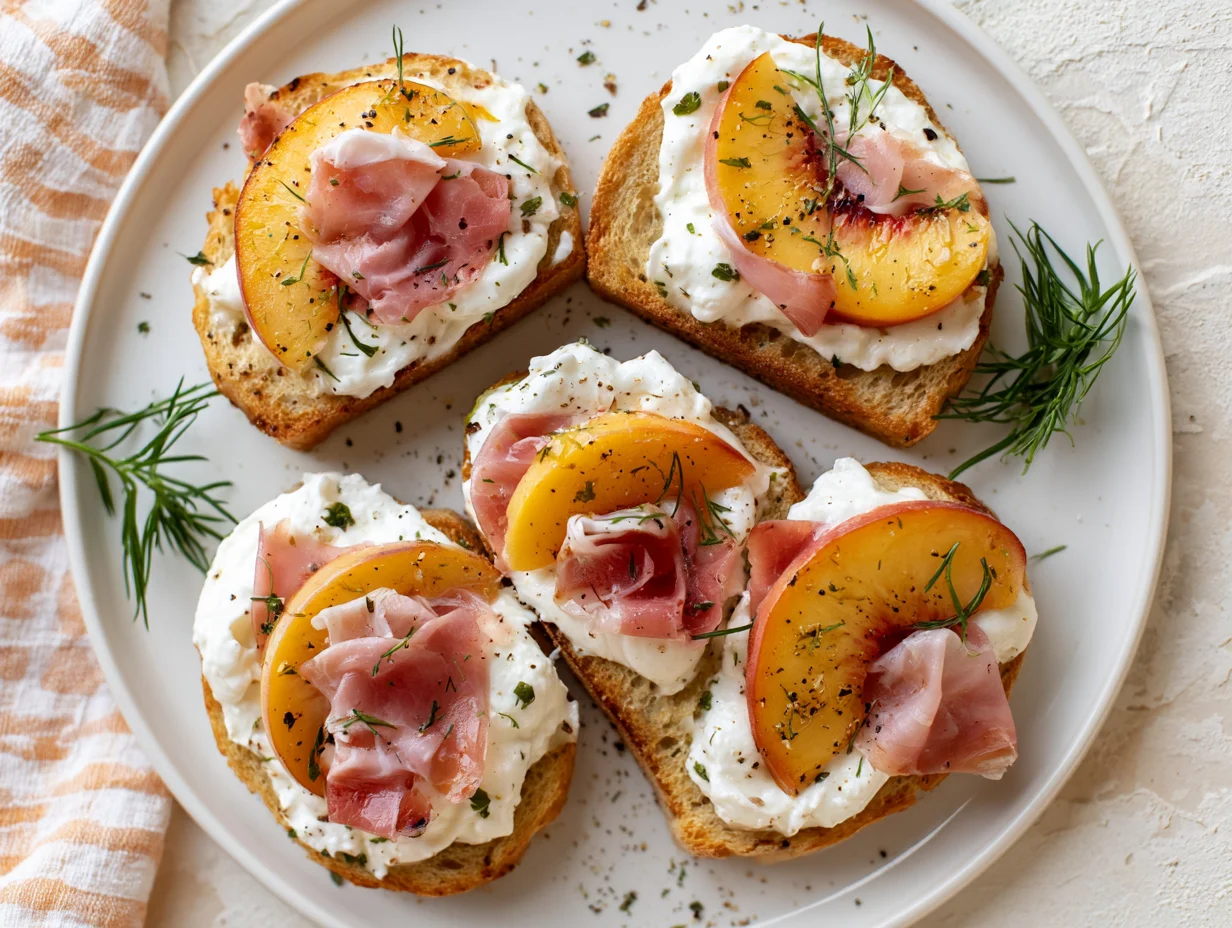 Burrata Crostini with Prosciutto and Peaches Recipe