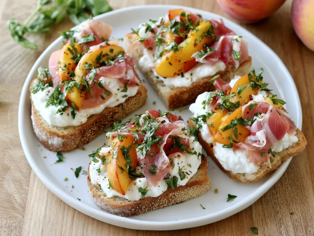 Burrata Crostini with Prosciutto and Peaches Recipe