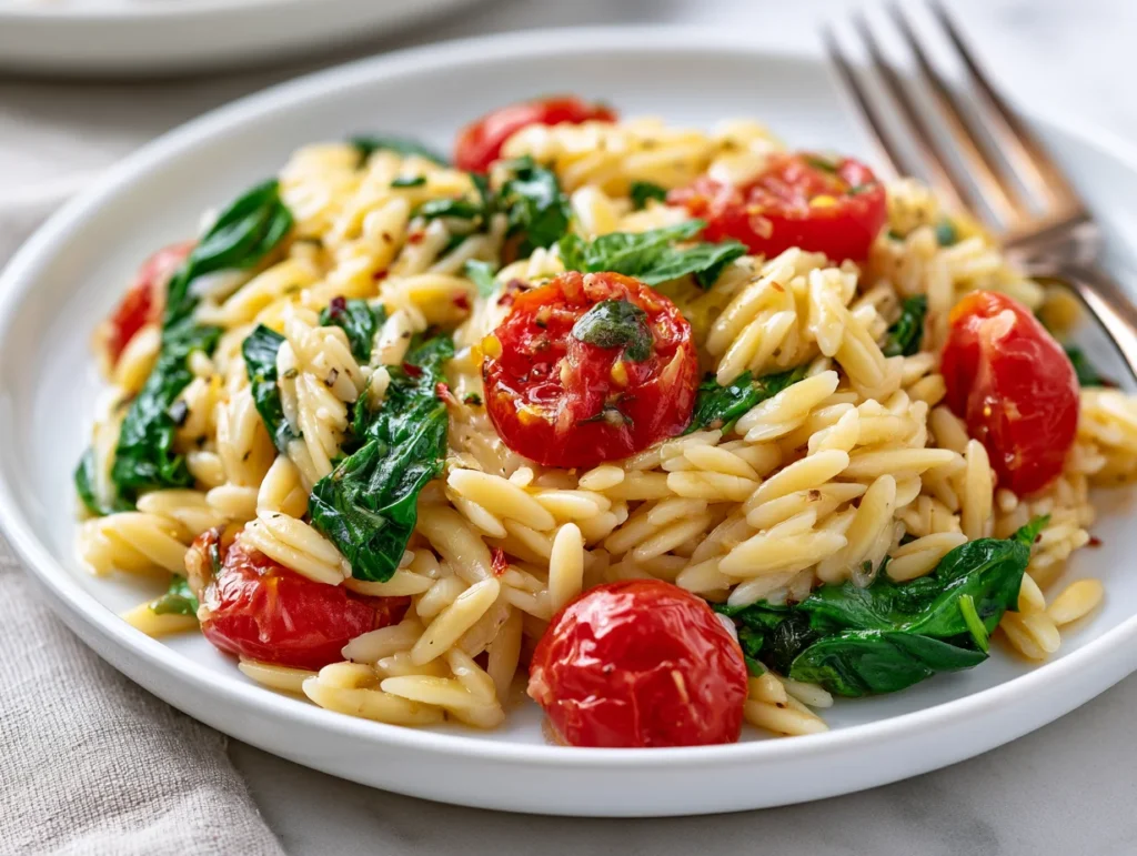 Comforting Spinach Tomato Orzo Pasta Recipe