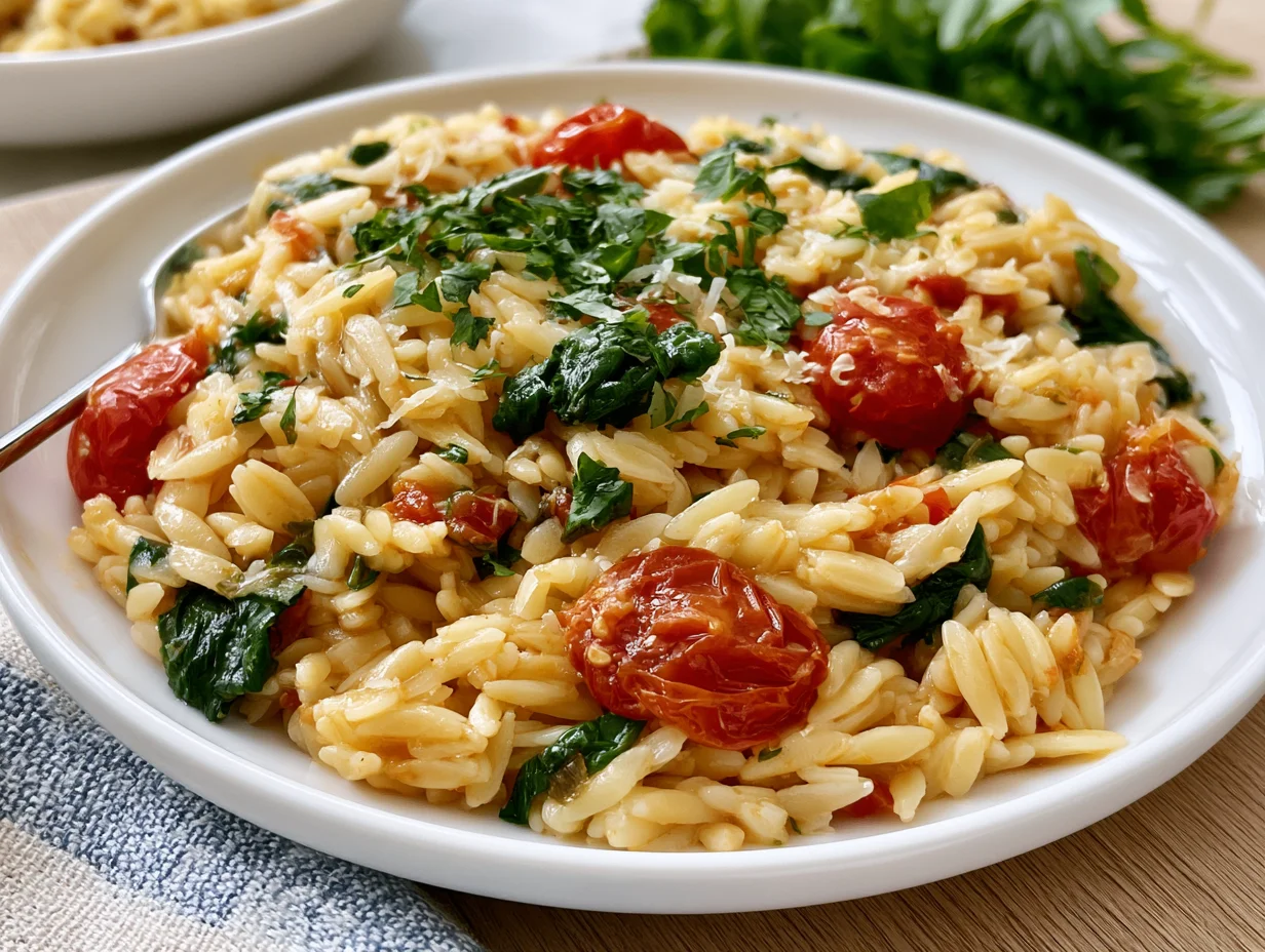 Comforting Spinach Tomato Orzo Pasta Recipe