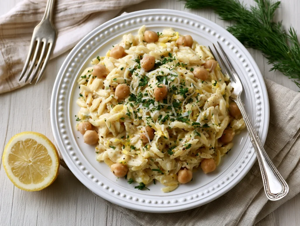 Creamy Lemon Ricotta Orzo with Chickpeas Recipe