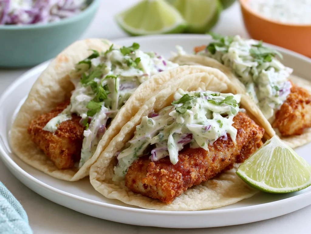 Crispy Fish Tacos with Cilantro Lime Slaw Recipe
