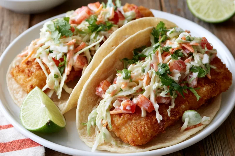Crispy Fish Tacos with Cilantro Lime Slaw Recipe