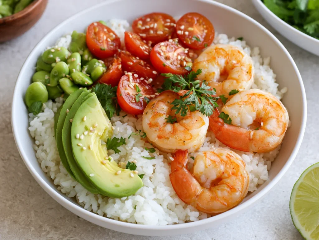 Fresh Shrimp Avocado Rice Bowls Recipe