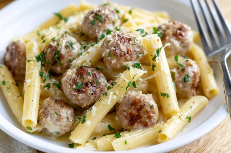 Garlic Butter Sausage Bites Parmesan Pasta Recipe