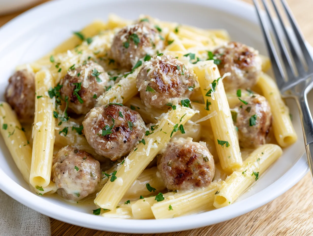 Garlic Butter Sausage Bites Parmesan Pasta Recipe