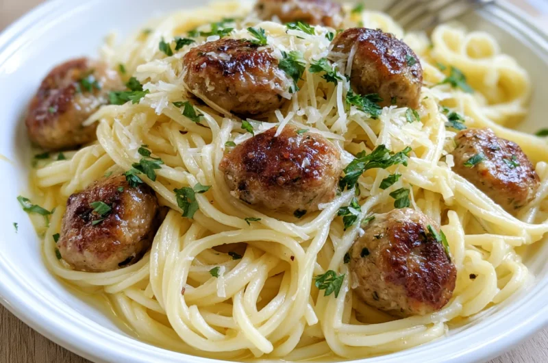 Garlic Butter Sausage Bites Parmesan Pasta Recipe