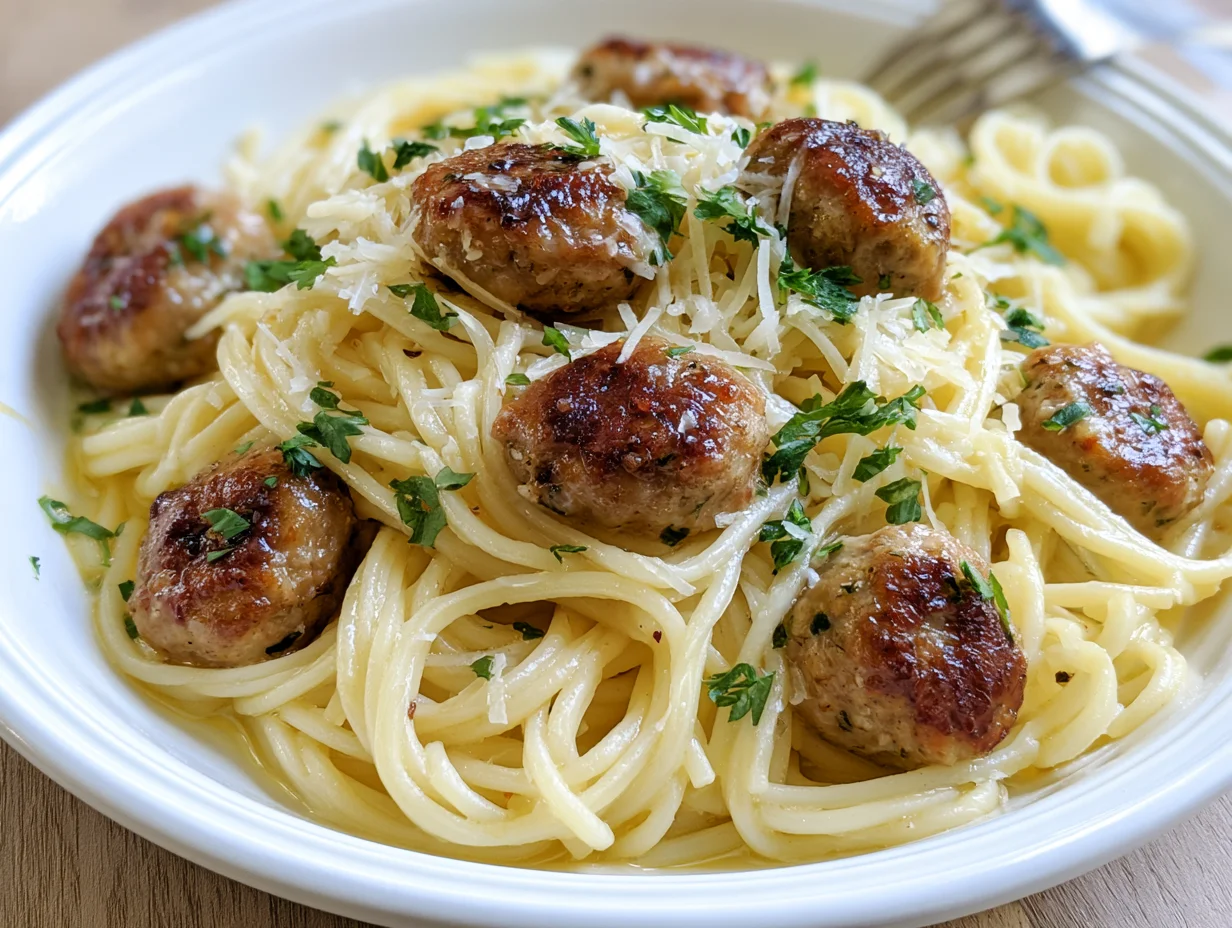 Garlic Butter Sausage Bites Parmesan Pasta Recipe