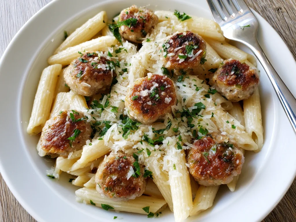 Garlic Butter Sausage Bites Parmesan Pasta Recipe