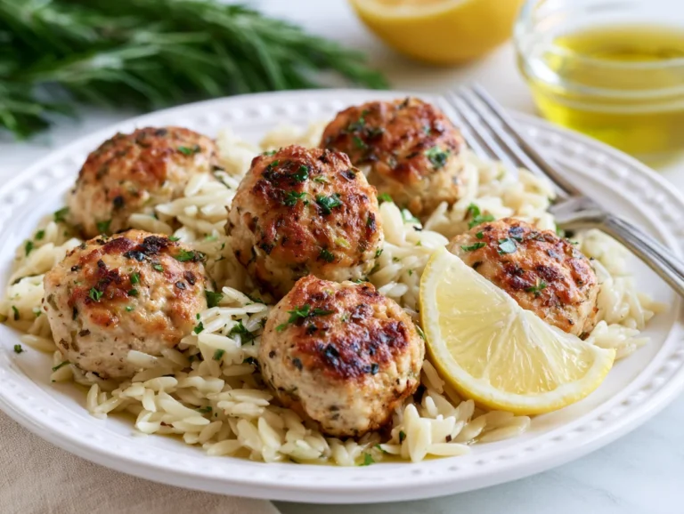 Greek Chicken Meatballs with Lemon Orzo Recipe