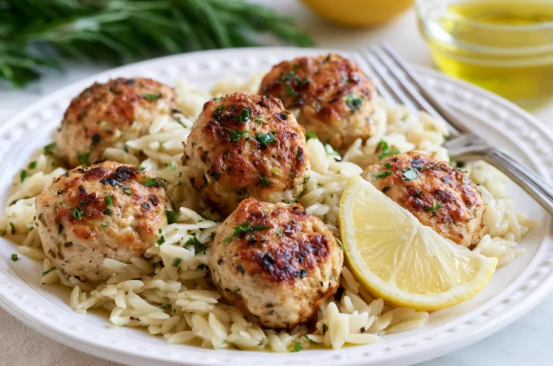 Greek Chicken Meatballs with Lemon Orzo Recipe