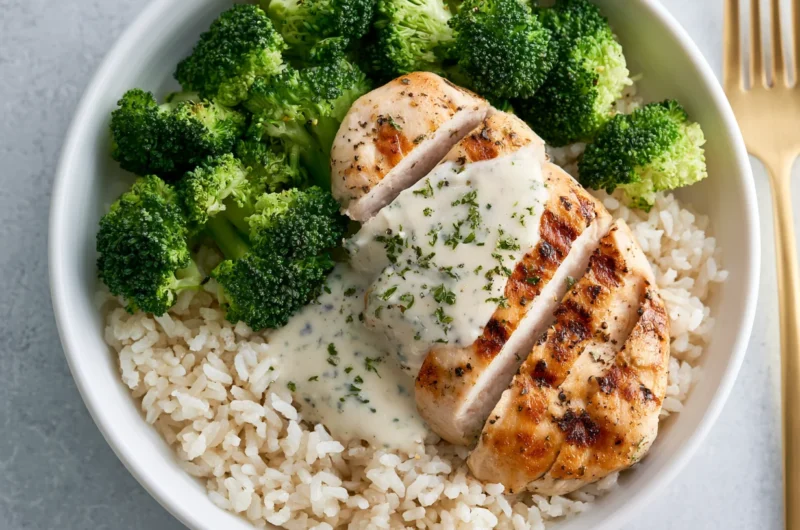 Grilled Chicken Broccoli Bowls with Garlic Sauce Recipe