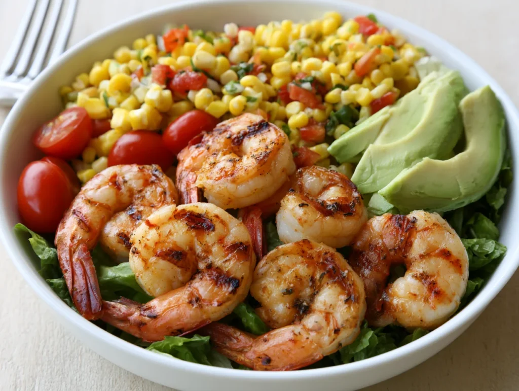 Grilled Shrimp Bowl with Avocado Corn Salsa Recipe