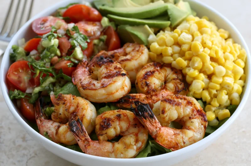 Grilled Shrimp Bowl with Avocado Corn Salsa Recipe