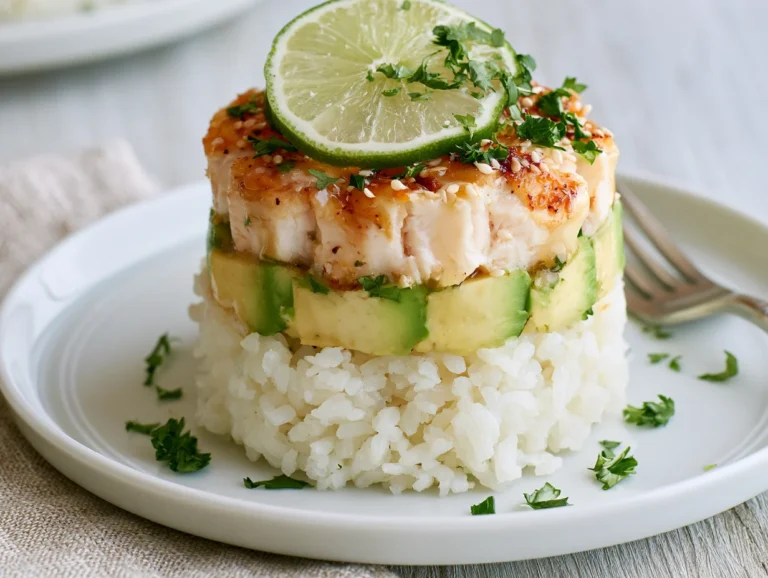 Honey Lime Chicken Avocado Rice Stack Recipe