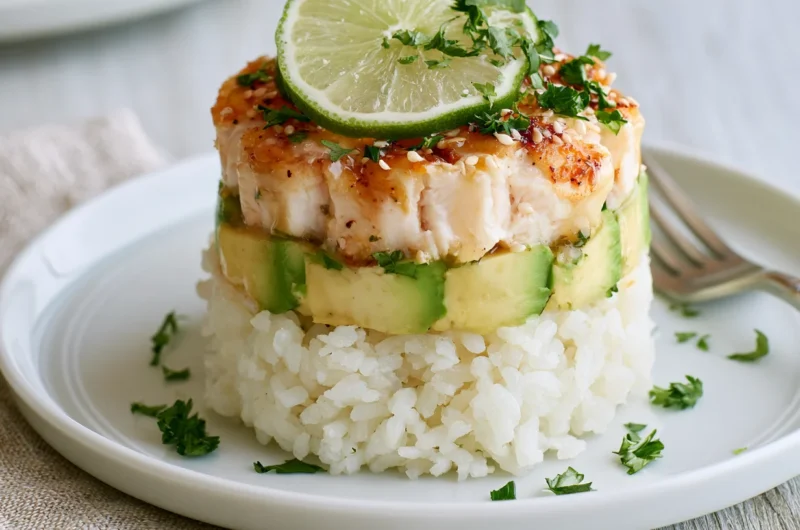 Honey Lime Chicken Avocado Rice Stack Recipe