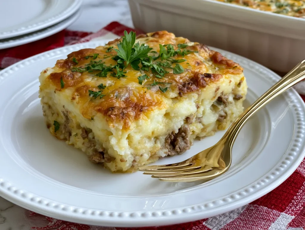 Loaded Garlic Butter Steak Mashed Potato Bake Recipe