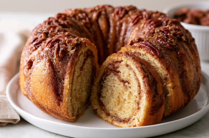 Pecan Caramel Cinnamon Roll Pound Cake Recipe