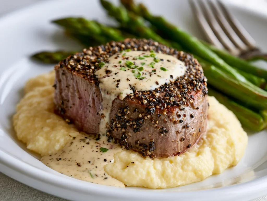 Peppercorn Crusted Steak with Cream Sauce Recipe
