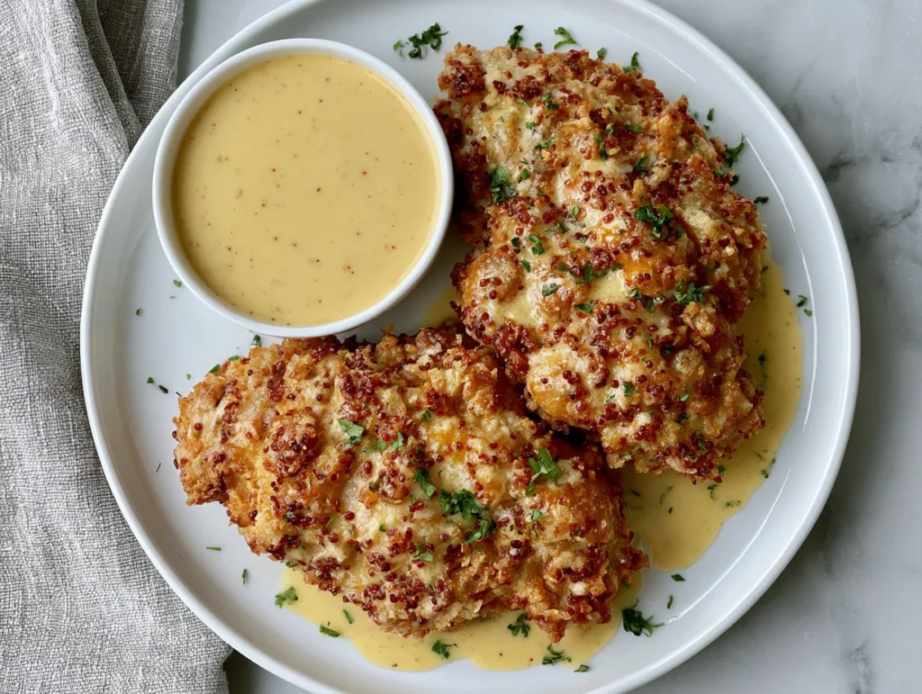 Pretzel Chicken with Mustard Cheddar Sauce Recipe
