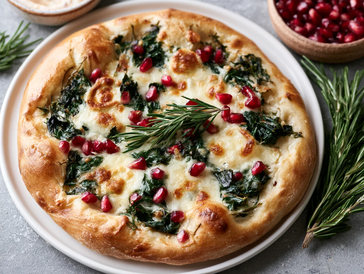Rustic Winter Greens Pomegranate Pizza Recipe