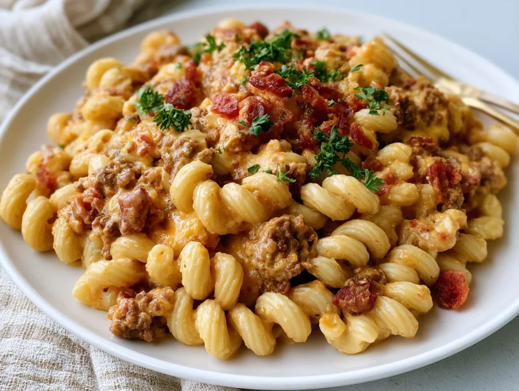 Savory Bacon Cheeseburger Alfredo Pasta Recipe