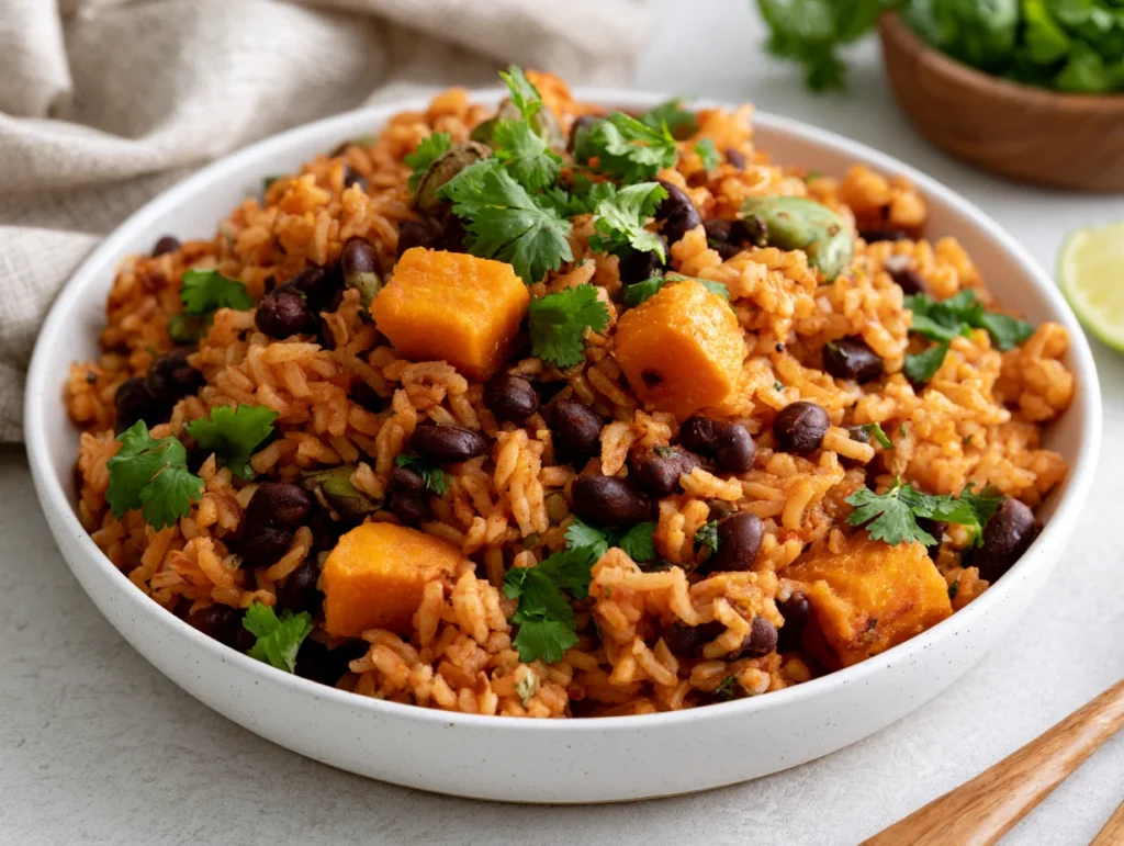 Southwest Sweet Potato Black Bean Rice Skillet Recipe