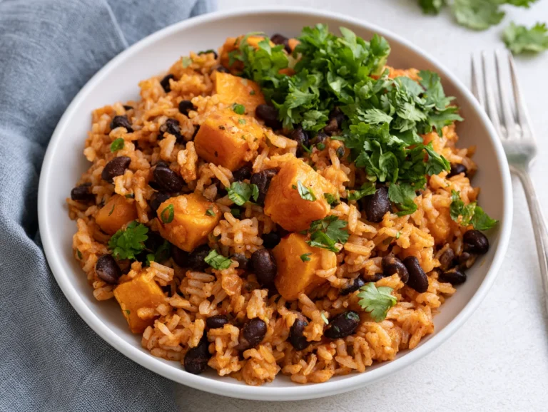 Southwest Sweet Potato Black Bean Rice Skillet Recipe