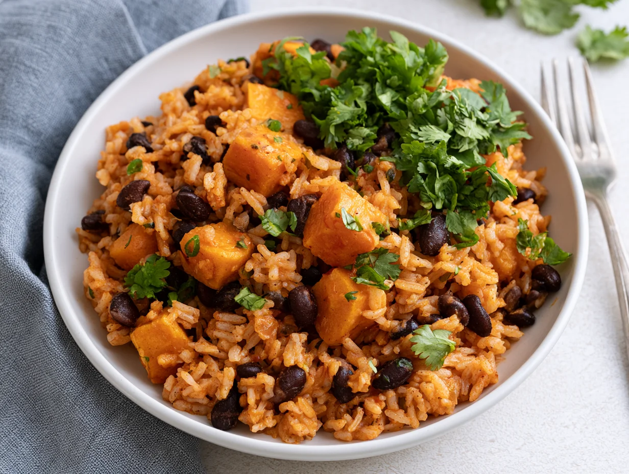 Southwest Sweet Potato Black Bean Rice Skillet Recipe