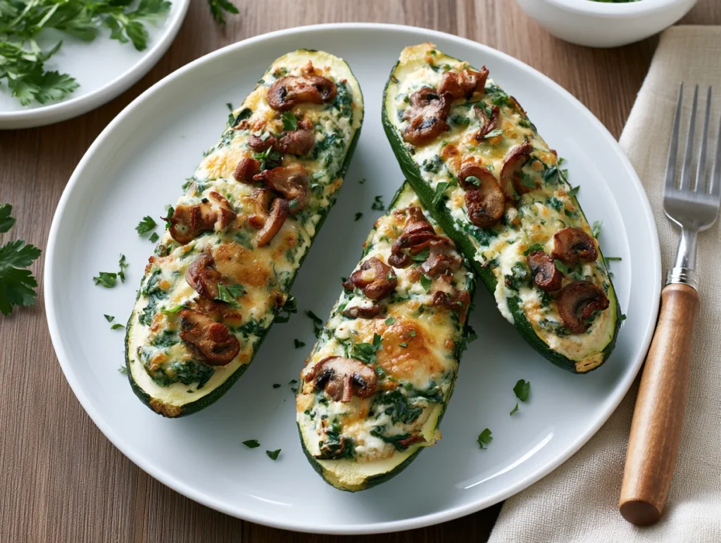Spinach Mushroom Ricotta Stuffed Zucchini Boats Recipe